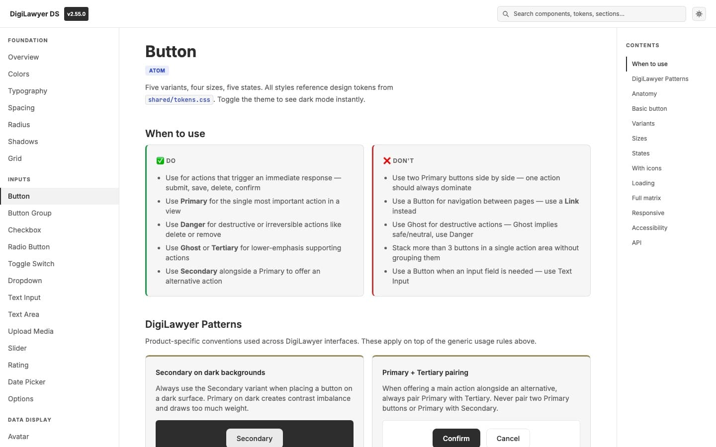 Button: the Primary + Tertiary rule